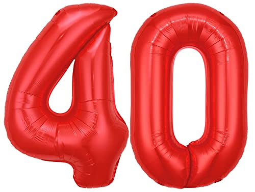 Folienballon Zahl 40 Rot XL ca. 72 cm hoch - Zahlenballon / Luftballon für Geburtstagsparty, Jubiläum oder sonstige feierliche Anlässe (Nummer 40) von G&M