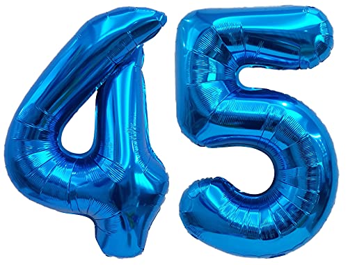 Folienballon Zahl 45 Blau XL ca. 72 cm hoch - Zahlenballon / Luftballon für Geburtstagsparty, Jubiläum oder sonstige feierliche Anlässe (Nummer 45) von G&M