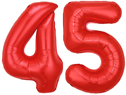 Folienballon Zahl 45 Rot XL ca. 72 cm hoch - Zahlenballon/Luftballon für Geburtstagsparty, Jubiläum oder sonstige feierliche Anlässe (Nummer 45) von G&M