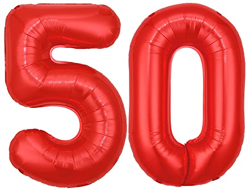 Folienballon Zahl 50 Rot XL ca. 72 cm hoch - Zahlenballon / Luftballon für Geburtstagsparty, Jubiläum oder sonstige feierliche Anlässe (Nummer 50) von G&M