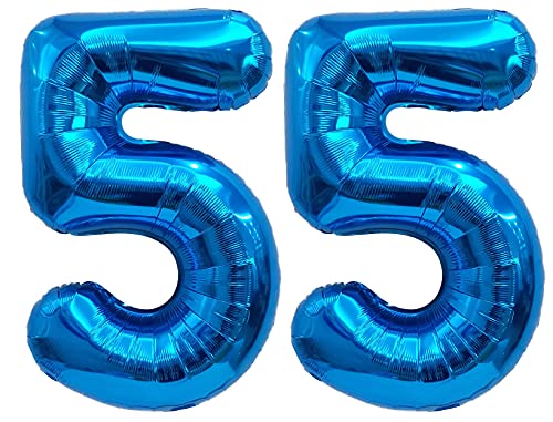 Folienballon Zahl 55 Blau XL ca. 72 cm hoch - Zahlenballon / Luftballon für Geburtstagsparty, Jubiläum oder sonstige feierliche Anlässe (Nummer 55) von G&M