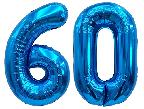 Folienballon Zahl 60 Blau XL ca. 72 cm hoch - Zahlenballon / Luftballon für Geburtstagsparty, Jubiläum oder sonstige feierliche Anlässe (Nummer 60) von G&M