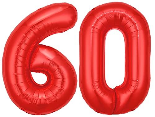 Folienballon Zahl 60 Rot XL ca. 72 cm hoch - Zahlenballon / Luftballon für Geburtstagsparty, Jubiläum oder sonstige feierliche Anlässe (Nummer 60) von G&M