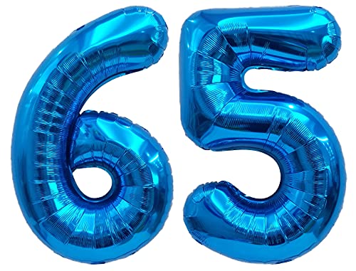 Folienballon Zahl 65 Blau XL ca. 72 cm hoch - Zahlenballon / Luftballon für Geburtstagsparty, Jubiläum oder sonstige feierliche Anlässe (Nummer 65) von G&M