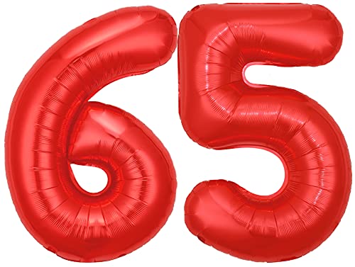 Folienballon Zahl 65 Rot XL ca. 72 cm hoch - Zahlenballon / Luftballon für Geburtstagsparty, Jubiläum oder sonstige feierliche Anlässe (Nummer 65) von G&M