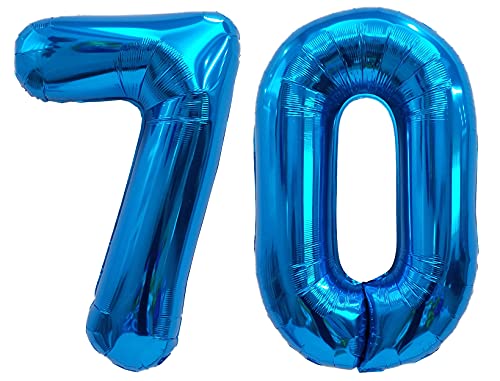 Folienballon Zahl 70 Blau XL ca. 72 cm hoch - Zahlenballon/Luftballon für Geburtstagsparty, Jubiläum oder sonstige feierliche Anlässe (Nummer 70) von G&M