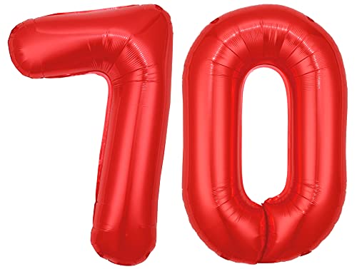 Folienballon Zahl 70 Rot XL ca. 72 cm hoch - Zahlenballon / Luftballon für Geburtstagsparty, Jubiläum oder sonstige feierliche Anlässe (Nummer 70) von G&M