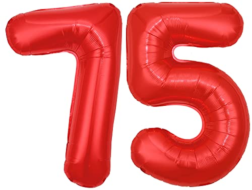 Folienballon Zahl 75 Rot XL ca. 72 cm hoch - Zahlenballon / Luftballon für Geburtstagsparty, Jubiläum oder sonstige feierliche Anlässe (Nummer 75) von G&M