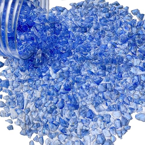 G&S Crushed Glass 425 ml, Epoxidharz, Kunsthandwerk, Vasenfüller, Kerzenhalter, Stein, Feengarten, Hochzeitsdekoration, Terrarium, Sukkulenten, Bastelmaterial (Himmelblau) von G&S homedeko