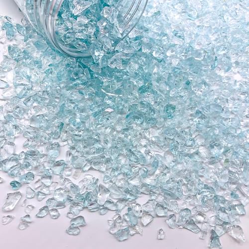 G&S Zerkleinertes Glas, Epoxidharz, Kunsthandwerk, Vasenfüller, Kerzenhalter, Stein, Feengarten, Hochzeitsdekoration, Terrarium, Sukkulenten, Bastelmaterial (wasserblau), 425 ml von G&S homedeko