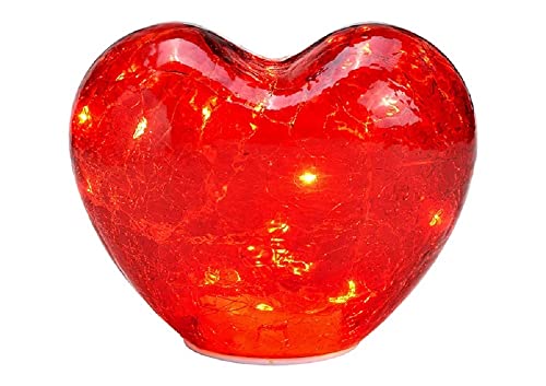Deko Herz mit 20er LED mit Timer aus Glas in Rot, 18x15x11 cm von G. Wurm