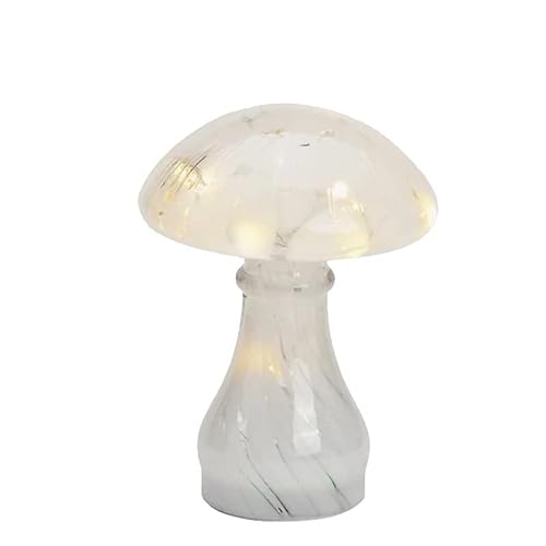 G. Wurm Dekoleuchte Pilz Glas H:18 cm, Weiss gepunktet, Pilz Lampe mit LED Lichterkette, Dekolampe, Tischleuchte, Pilzlampe von G. Wurm