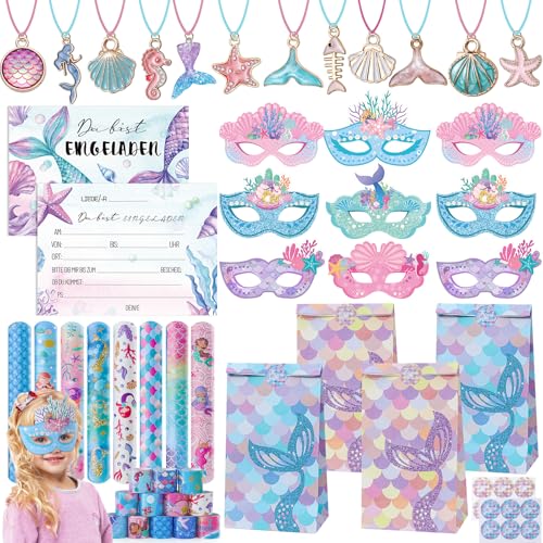 G.C 60 Stück Meerjungfrau Mitgebsel Kindergeburtstag Gastgeschenke Meerjungfrauen Einladungskarten Masken Halsketten Slap Armbänder Geburtstag Geschenktüten Kinder Mädchen Party Give Aways G.C 60 Stück Meerjungfrau Mitgebsel Kindergeburtstag Gastgeschenke Meerjungfrauen Einladungskarten Masken Halsketten Slap Armbänder Geburtstag Geschenktüten Kinder Mädchen Party Give Aways von G.C