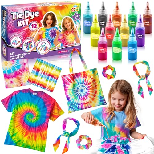 G.C Batikfarben Set Batik Set Kinder mit T-Shirt Stoffbeutel Kopftuch Tischdecken Haargummis 12 Tie Dye Farben Batik Färbemittel Textilien, Kreative Geschenke Tie Dye Bastelset für Kinder Erwachsene G.C Batikfarben Set Batik Set Kinder mit T-Shirt Stoffbeutel Kopftuch Tischdecken Haargummis 12 Tie Dye Farben Batik Färbemittel Textilien, Kreative Geschenke Tie Dye Bastelset für Kinder Erwachsene von G.C