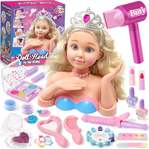 G.C Frisierkopf Schminkkopf für Kinder Mädchen Spielzeug mit Puppenkopf Haartrockner Nagellack Kinderschminke Friseur Zubehör, Puppenkopf zum Frisieren und Schminken Geschenk Mädchen 4 5 6 7 8 Jahre G.C Frisierkopf Schminkkopf für Kinder Mädchen Spielzeug mit Puppenkopf Haartrockner Nagellack Kinderschminke Friseur Zubehör, Puppenkopf zum Frisieren und Schminken Geschenk Mädchen 4 5 6 7 8 Jahre von G.C
