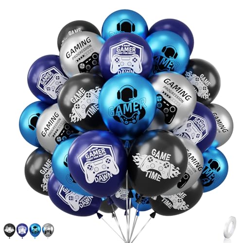 G.C 50 Stück Videospiel Party Deko Luftballons,Gaming Kindergeburtstag Deko Jungen mit Blau Grau Schwarz Ballons, Gamer Videospiel Party Ballons für Geburtstag Deko Kinder Teens Erwachsener von G.C