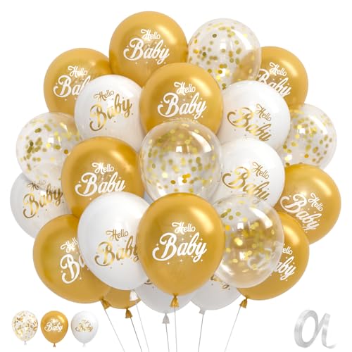 G.C 30 Stück Baby Shower Ballon Babyparty Deko, Gold Weiße Luftballons-Hello Baby für Babyparty Gender Reveal Party Deko Geburtstagsdeko Jungen Mädchen G.C 30 Stück Baby Shower Ballon Babyparty Deko, Gold Weiße Luftballons-Hello Baby für Babyparty Gender Reveal Party Deko Geburtstagsdeko Jungen Mädchen von G.C