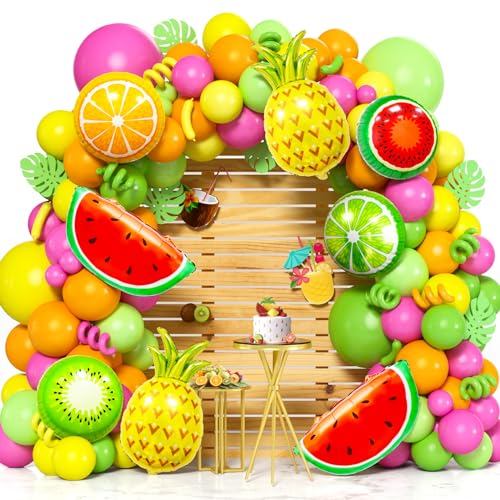 G.C Obst Ballon Girlande Tropisches Thema Geburtstag Deko mit Folienballons Wassermelone Ananas Luftballons Grün Gelb Rosa Orange Beach Pool Party Sommerparty Obst Geburtstag Deko von G.C