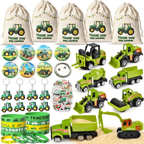 G.C Traktor Party Mitgebsel Trecker Kindergeburtstag Gastgeschenke Fahrzeug Spielzeugauto Aufziehautos Kordelzugbeutel Button Pin Armband Geschenktüte Auto LKW Party Pinata Füllung für Jungen Kinder von G.C