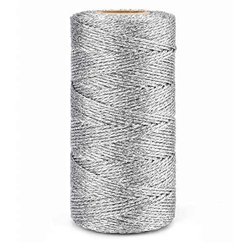 G2PLUS 1.5MM Silber Metallic Kordel, 100M Nicht Elastisch Kordelband Schnur, DIY Bastelschnur zum Handwerk Hochzeit Dekorieren oder Verpacken von G2PLUS