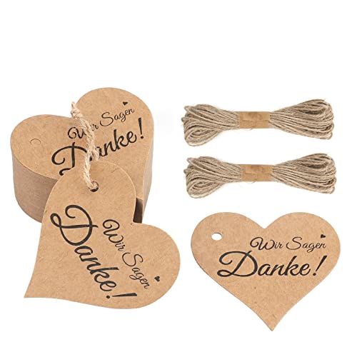 G2PLUS 100Stk Herz Kraftpapier Geschenkanhänger, Wir Sagen Danke Etiketten Herzanhänger mit Schnur für Valentinstag Hochzeit Geschenke von G2PLUS