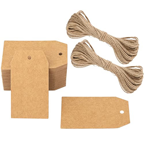 G2PLUS 100Stk Geschenkanhänger Kraftpapier Anhänger Etiketten Tags 4x7CM Anhänger Etiketten mit Jute-Schnur für Handmade,Hochzeit Geschenk Weihnachten -Braun von G2PLUS