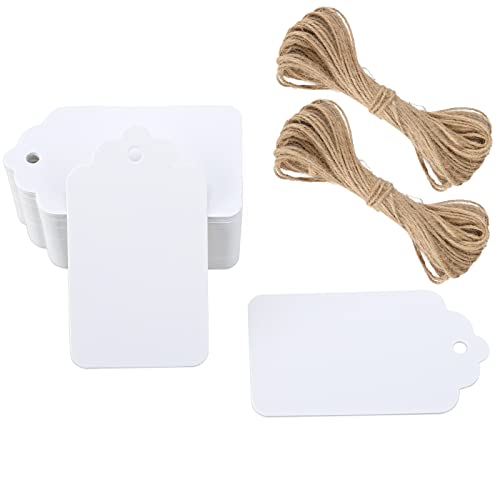 G2PLUS 100 Stück Kraftpapier Anhänger,Geschenkanhänger,Etiketten aus Kraftpapier 7x4CM Anhänger Papier Kraftpapier Etiketten Tags Weiß für Valentinstag Hochzeit Geschenke von G2PLUS