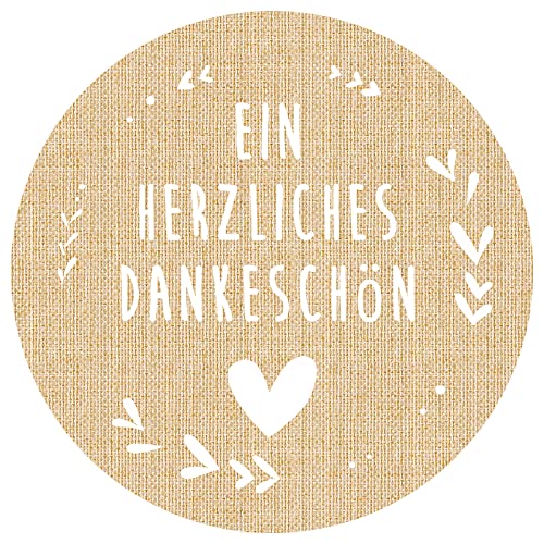 5CM Aufkleber Kraftpapier Braun, 96 Stück Runde"EIN HERZLICHES DANKESCHON" Hochzeit Aufkleber mit Herz, Jute-Optik Selbstklebendes Etiketten für Umschlagdichtungen Marmeladengläser und Hochzeit von G2PLUS