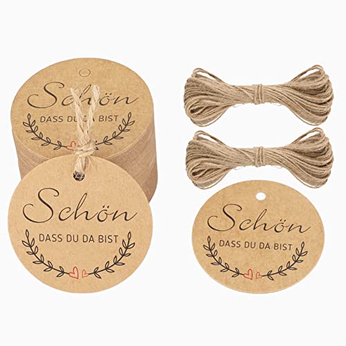 5CM Geschenkanhänger SCHÖN DASS DU DA BIST Etiketten Anhänger Tags 100stk mit 20M Jute Schnur 5CM Geschenkanhänger SCHÖN DASS DU DA BIST Etiketten Anhänger Tags 100stk mit 20M Jute Schnur von G2PLUS