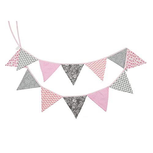 G2PLUS Grau und Rosa Stoff Wimpel Girlande, 3.3M Doppelseitig Stoffgirlande, Baumwolle Wimpelkette Mädchen, 12stk Stoff Wimpeln für Kinderzimmer Kindergeburtstagsfeier oder Draußen Party G2PLUS Grau und Rosa Stoff Wimpel Girlande, 3.3M Doppelseitig Stoffgirlande, Baumwolle Wimpelkette Mädchen, 12stk Stoff Wimpeln für Kinderzimmer Kindergeburtstagsfeier oder Draußen Party von G2PLUS