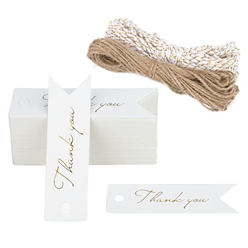 G2PLUS 100 Stk. Klein Thank You Etiketten Tags, 300g/m² Weiß Geschenkanhänger 7x2CM Anhänger Etiketten mit Schnur G2PLUS 100 Stk. Klein Thank You Etiketten Tags, 300g/m² Weiß Geschenkanhänger 7x2CM Anhänger Etiketten mit Schnur von G2PLUS