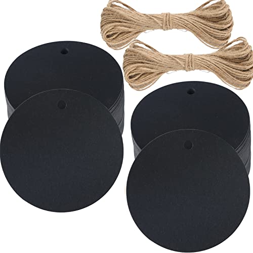 G2PLUS 100 Stk. Schwarz Geschenkanhänger, Rund Anhänger Etiketten, 5.5 CM kraftpapier Etiketten Tags mit Jute-Schnur, Blanko Papieranhänger für Art & Craft Projekt G2PLUS 100 Stk. Schwarz Geschenkanhänger, Rund Anhänger Etiketten, 5.5 CM kraftpapier Etiketten Tags mit Jute-Schnur, Blanko Papieranhänger für Art & Craft Projekt von G2PLUS