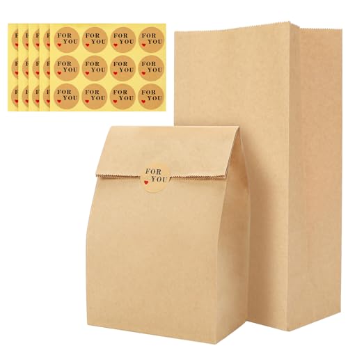 G2PLUS 100 Stück Braune Papiertüten Groß,15.5x10x30CM Geschenktüten Braun Kraftpapiertüten Kraftpapier Geschenktüten für Lebensmittel Geschenke,Adventskalender von G2PLUS