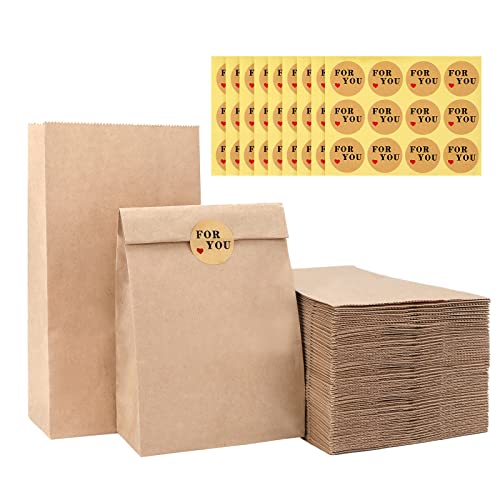 G2PLUS 100 Stück Braune Papiertüten Klein, 13x8x24CM Kraftpapier Geschenktüten für Geschenke, Adventskalender von G2PLUS