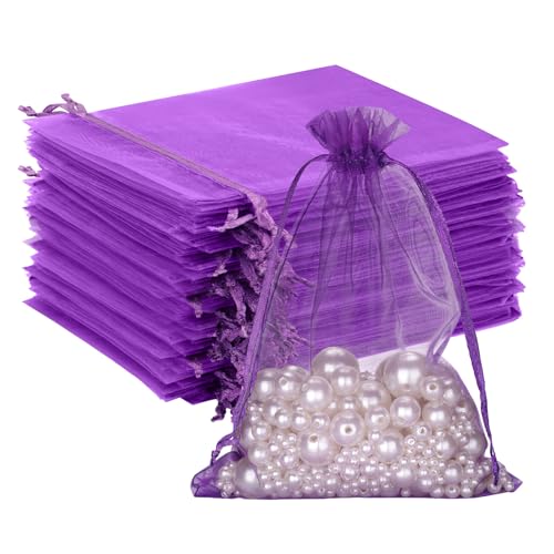 G2PLUS 100 Stück Lila Hochzeit Organzasäckchen - 13x18 CM Groß Geschenk Organzabeutel - Organza-Beutelchen mit Kordelzug Sie als Hochzeit Bonbonsbeutel,Schmuckbeutel,Geschenkbeutel von G2PLUS