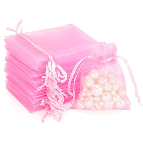 G2PLUS 100 Stück Rosa Organzasäckchen, 7x9 CM Kleine Geschenk Organzabeutel, Hochzeit Organza-Beutelchen mit Kordelzug Sie als Hochzeit Bonbonsbeutel, Schmuckbeutel, Geschenkbeutel von G2PLUS