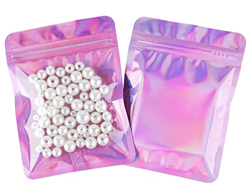 G2PLUS 9x12cm Kleine Druckverschlussbeutel, Lila Rosa Mylar Beutel Folienbeutel, 100 Stück Frosted Verschließbare Plastiktüten Verwendet für die Lagerung von Süßigkeiten/Proben von G2PLUS