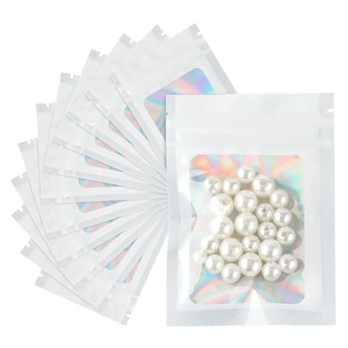 G2PLUS 7x10cm Kleine Holografische Beutel, Weiß Mylar Folienbeutel,100 Stück Verschließbare Plastiktüten, Druckverschlussbeutel Verwendet für die Lagerung von Süßigkeiten/Proben von G2PLUS