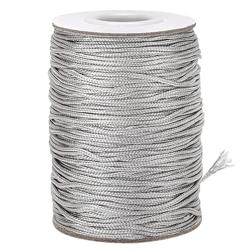 G2PLUS 100M Nylonschnur Nylonfaden Satin geflochtene Schnur,Unelastische Raffrollo Schnur Silbrig,Geflochtene Lift Shade Cord,Schnur 1.5mm Reißfest für Blind Schatten und Halskette,Armbänder von G2PLUS