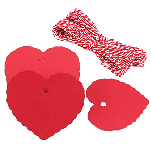 G2PLUS 100Stk. Herz Geschenkanhänger, Rot Kraftpapier Etiketten Tags 300g/m² Anhänger Etiketten mit Schnur for Muttertag Valentinstag Hochzeit Geschenke von G2PLUS