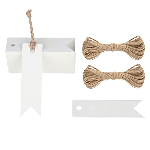 G2PLUS Klein Kraftpapier Etiketten Tags - 7x2 CM Geschenkanhänger Mini - 100Stk Anhänger Etiketten mit Jute-Schnur ((Weiß) von G2PLUS