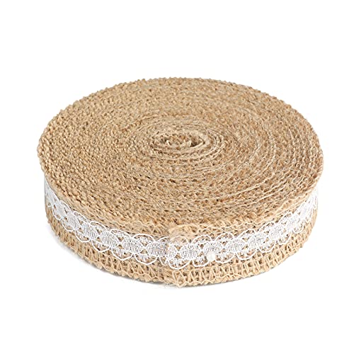 G2PLUS 10M Juteband Burlap Band Juteband mit Spitze,2.5CM Jutestreifen Dekoband zum Dekorieren DIY Handwerk Weihnachten Deko Hochzeit von G2PLUS