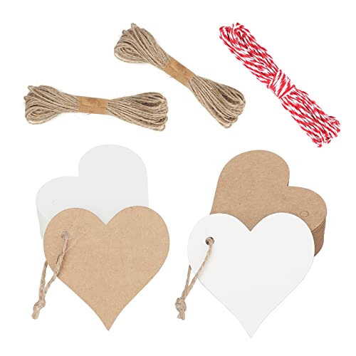 G2PLUS 200Stk Herz Kraftpapier Geschenkanhänger, Etiketten Herzanhänger mit Schnur für Valentinstag Hochzeit Geschenke-Braun und Weiß von G2PLUS