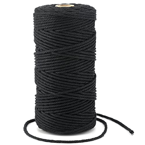 G2PLUS 3MM Schwarz Makrameegarn Baumwollgarn, 100M Baumwollfaden Baumwolle Kordel, 4 Ply Bastelschnur Deko Kordel Bindfäden Perfekt für DIY Kunstgewerbe Gartenarbeit von G2PLUS