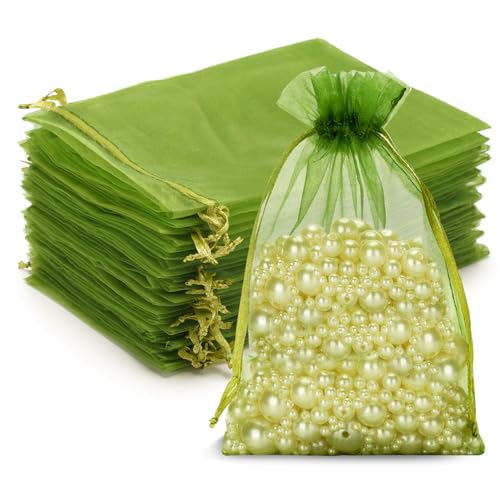 G2PLUS Salbei Grün Organzasäckchen Groß, 13x18cm Geschenk Organzabeutel, 50 Stück Organza-Beutelchen mit Kordelzug Sie als Hochzeit Bonbonsbeutel, Schmuckbeutel, Geschenkbeutel von G2PLUS