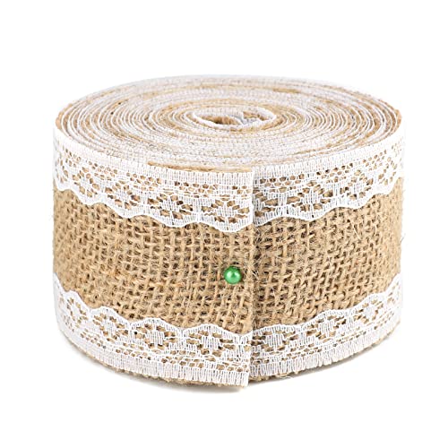 G2PLUS 5M Vintage Leinwand Hessische Jute Band Handwerk Farbband mit Weisse Spitzen für Handwerk Hochzeit Haus Dekor G2PLUS 5M Vintage Leinwand Hessische Jute Band Handwerk Farbband mit Weisse Spitzen für Handwerk Hochzeit Haus Dekor von G2PLUS