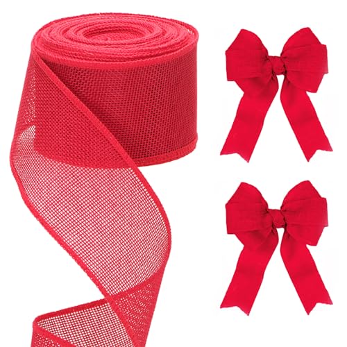 G2PLUS Rot Weihnachten Juteband mit Draht, 6CM Breit Geschenkband zum Basteln, 10M Kariertes Sackleinen Band, Weihnacht Dekoband Verdrahtet für Geschenk, Weihnachtskranz, Weihnachtsbaum G2PLUS Rot Weihnachten Juteband mit Draht, 6CM Breit Geschenkband zum Basteln, 10M Kariertes Sackleinen Band, Weihnacht Dekoband Verdrahtet für Geschenk, Weihnachtskranz, Weihnachtsbaum von G2PLUS