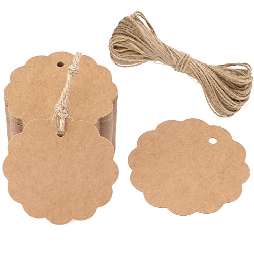 G2PLUS 6CM Rund Kraftpapier Anhänger, 50Stk. Braun Etiketten Tags, 300g/m² Geschenkanhänger Anhänger Etiketten mit Schnur für Geschenkverpackungen und Kunsthandwerk von G2PLUS