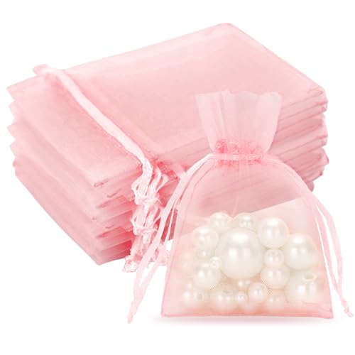 G2PLUS Baby Rosa Organzasäckchen Klein, 7x9cm Klein Geschenk Organzabeutel, Organza Säckchen, 50 Stück Organza-Beutelchen mit Kordelzug Sie als Hochzeit Bonbonsbeutel,Schmuckbeutel von G2PLUS