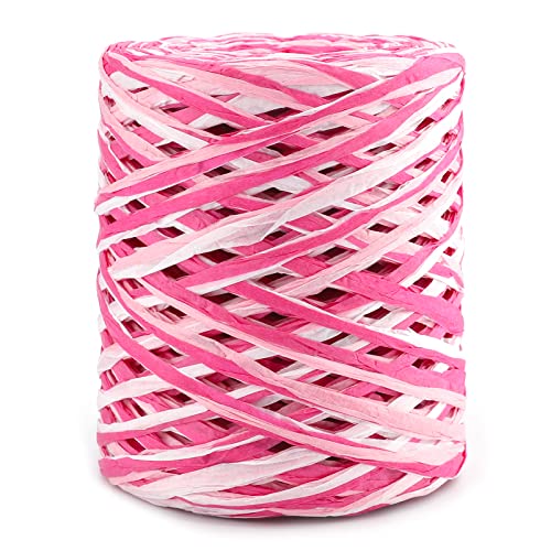 G2PLUS Bast Papierband, Valentinstag Geschenkband Rosa Bast Geschenkband Raffiabast Papier Schnur für Basteldekoration,Geschenkverpackung,Weben, Bündeln (Rosa und Weiß) von G2PLUS